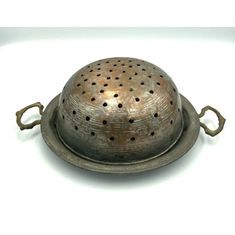Vintage Egg Poacher Escargot Pan Steamer Colander Sieve Copper & Metal